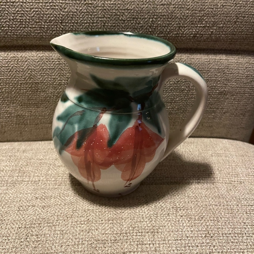 Vintage Handmade Folk Art Pitcher Hanging Flowers